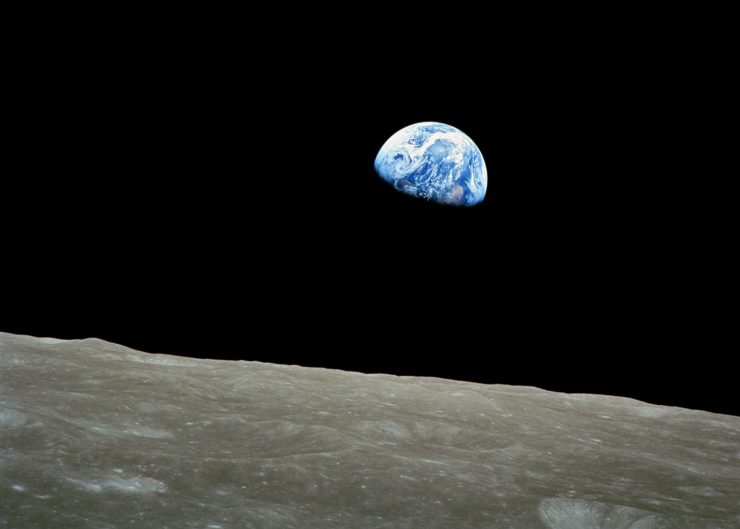 Earthrise from the Moon, photographed by Apollo 8 crewmember Bill Anders